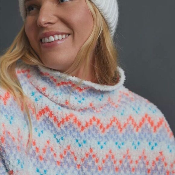 Anthropologie Pilcro Selene Fair Isle Chenille White Pastel Sweater - XL - Picture 4 of 13
